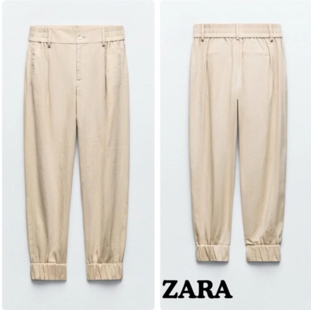 LINEN BLEND JOGGING PANTS SAND SIZE S